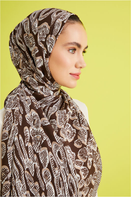 Border Leopard Silk Shawl Brown - 1