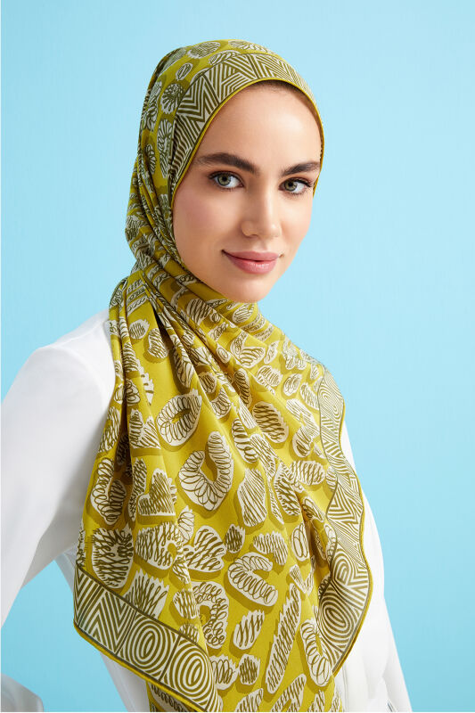 Border Leopard Silk Shawl Yellow - 1