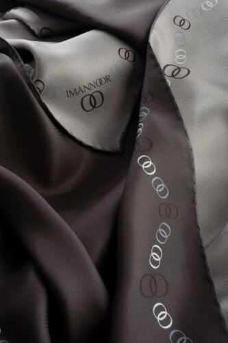 Border Noor Black-Grey Double-Sided Twill Silk Scarf - Imannoor (2)