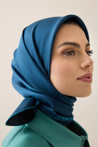 Border Noor Black-Petrol Double-Sided Twill Silk Scarf 