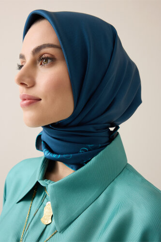 Border Noor Black-Petrol Double-Sided Twill Silk Scarf - 5