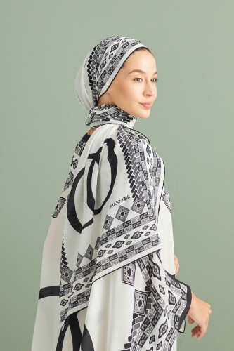 Border Noor Silk Shawl White 