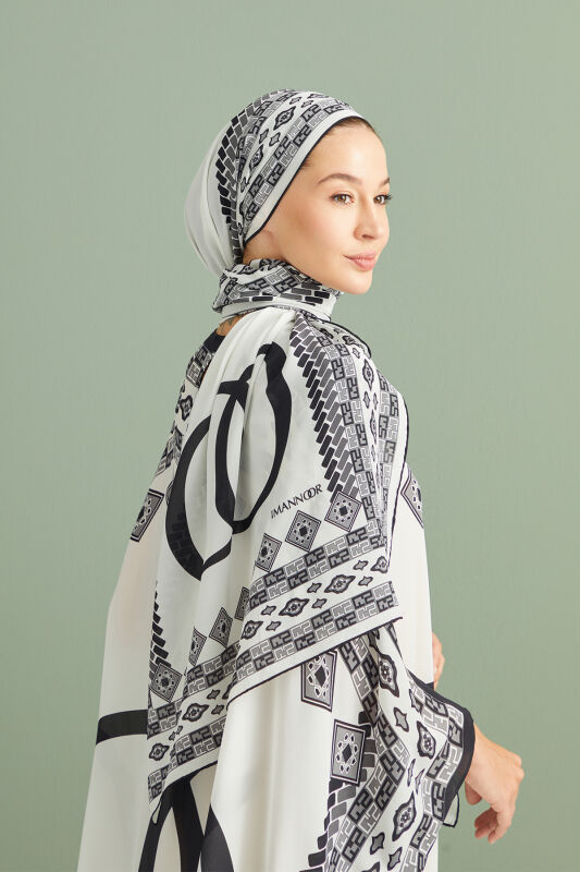 Border Noor Silk Shawl White - 1