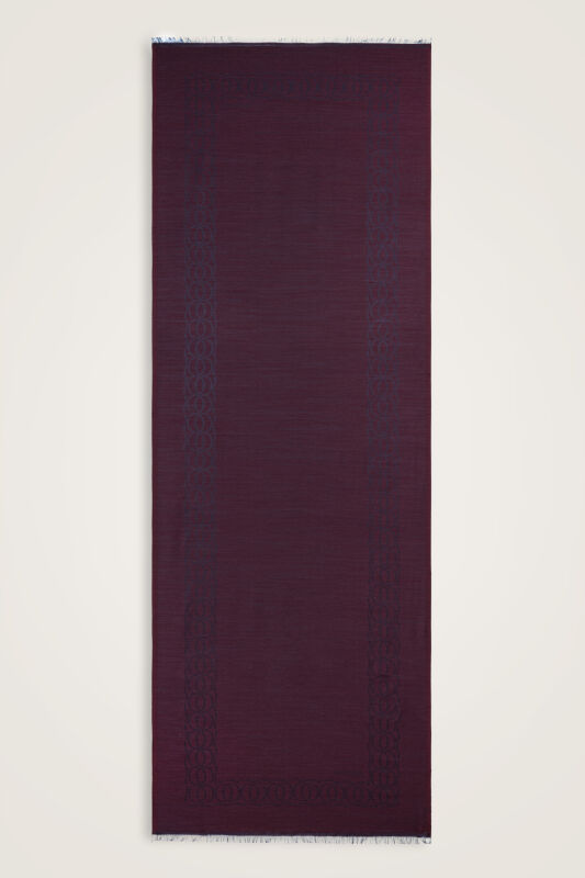 Bordür Bambunoor Bordo-Lacivert Yün İpek Şal 70x200 - 2