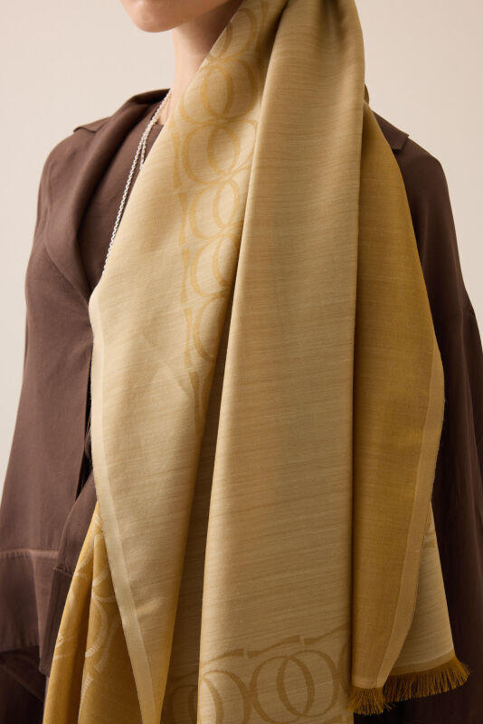 Bordür Bambunoor Camel Yün İpek Şal 70x200 - 3