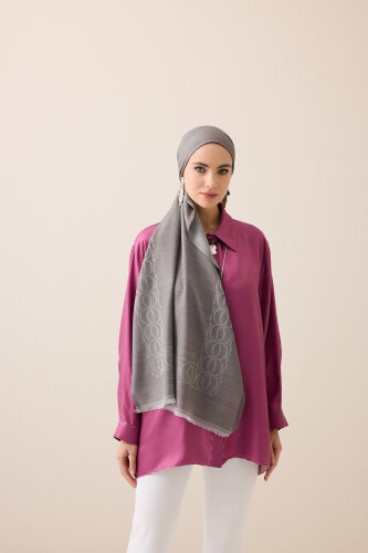 Bordür Bambunoor Gri Yün İpek Şal 70x200 - Imannoor (1)
