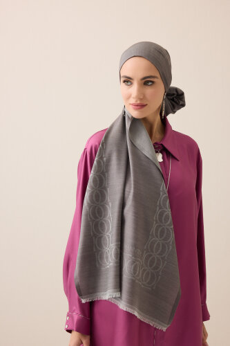 Bordür Bambunoor Gri Yün İpek Şal 70x200 - Imannoor (2)