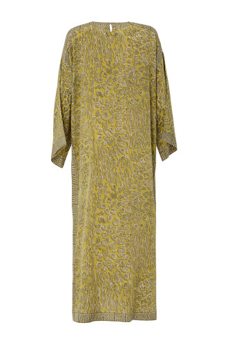 Bordür Leopar Sarı İpek Elbise - 2