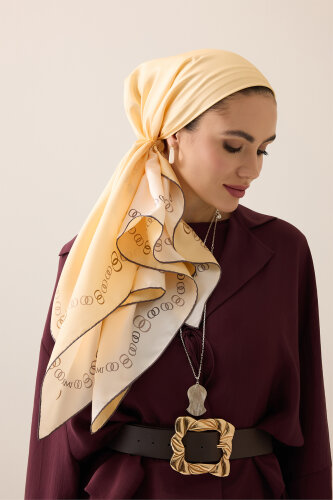 Bordür Noor Beyaz-Krem Çift Taraflı Twill İpek Eşarp 94x94 - Imannoor (3)