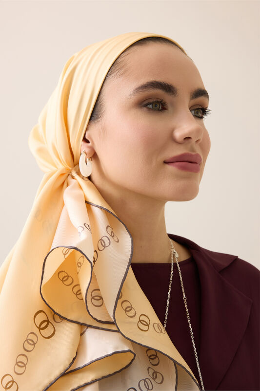 Bordür Noor Beyaz-Krem Çift Taraflı Twill İpek Eşarp 94x94 - 1