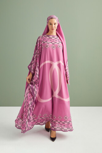 Bordür Noor Lila İpek Kaftan - 4