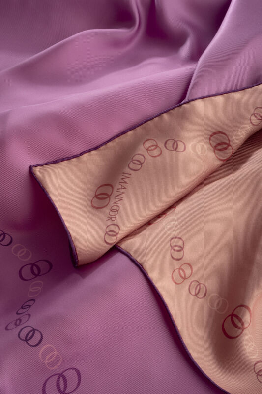 Bordür Noor Pembe-Açık Mercan Çift Taraflı Twill İpek Eşarp 94x94 - 2