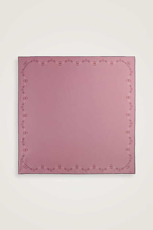 Bordür Noor Pembe-Açık Mercan Çift Taraflı Twill İpek Eşarp 94x94 - 6