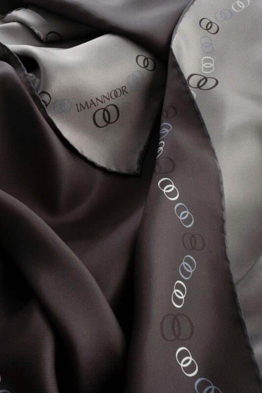 Bordür Noor Siyah-Gri Çift Taraflı Twill İpek Eşarp 94x94 - 2