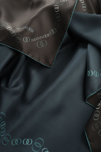 Bordür Noor Siyah-Petrol Çift Taraflı Twill İpek Eşarp 94x94 - Imannoor (2)