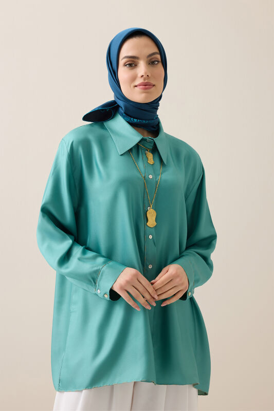 Bordür Noor Siyah-Petrol Çift Taraflı Twill İpek Eşarp 94x94 - 3