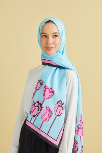 Bosphorus Tulip Flosh Viscose Shawl Blue - 3