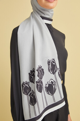 Bosphorus Tulip Flosh Viscose Shawl Grey - 3