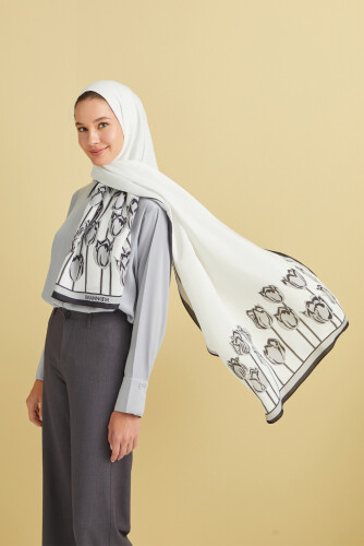 Bosphorus Tulip Flosh Viscose Shawl White 