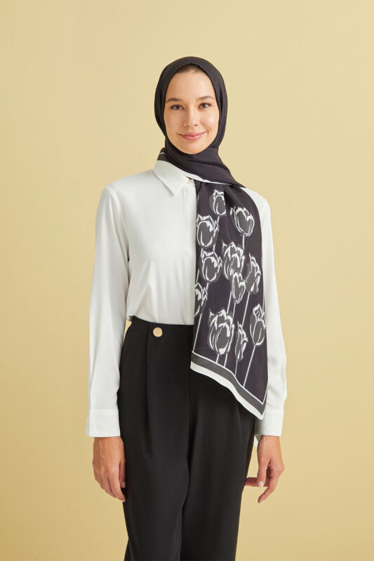 Bosphorus Tulip Flosh Viscose Shawl Black - 3