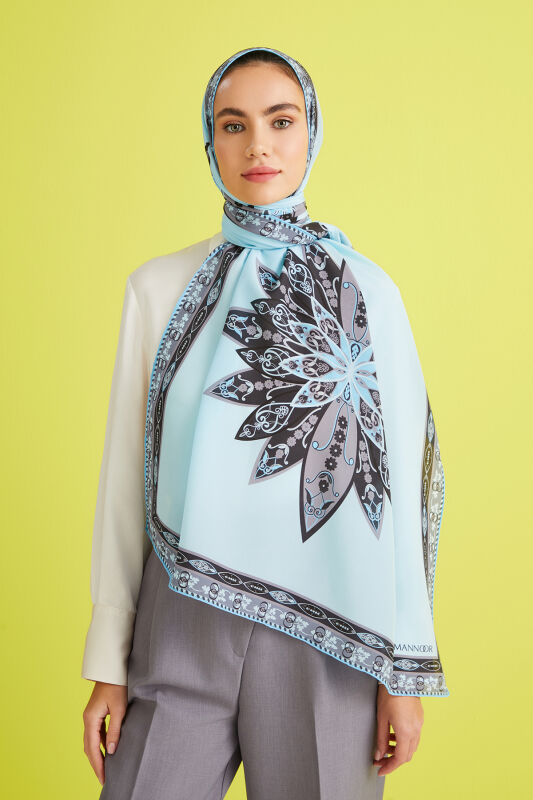 Bud Silk Shawl Light Blue - 3