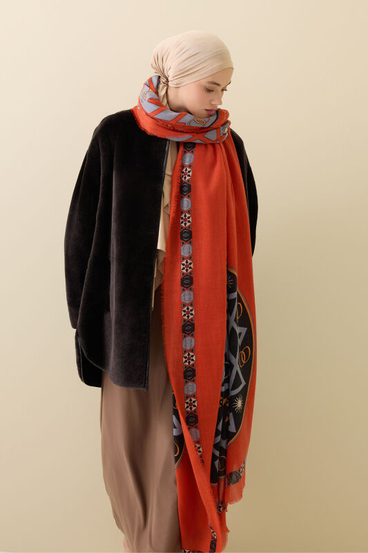 Buhara Cashmere Silk Shawl Orange - 5