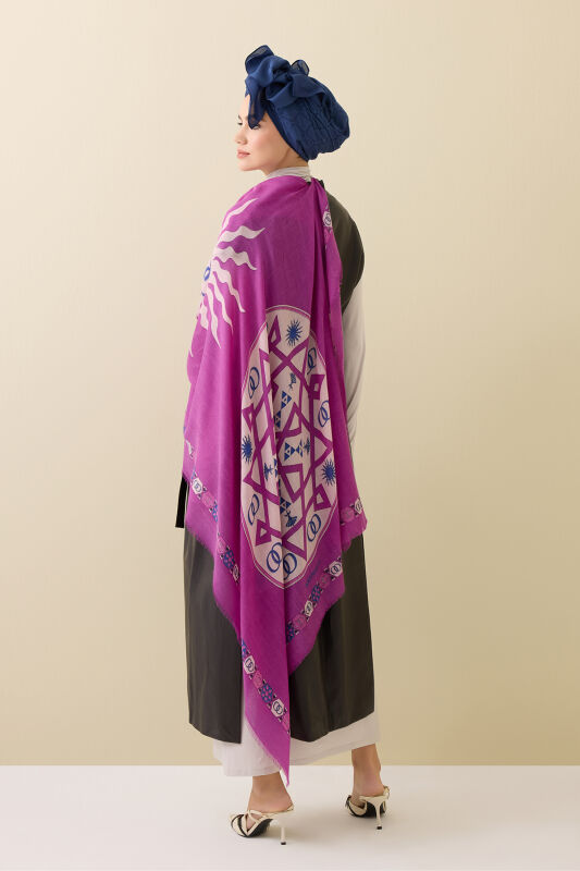 Buhara Fuşya Kaşmir İpek Şal 100x200 - 1