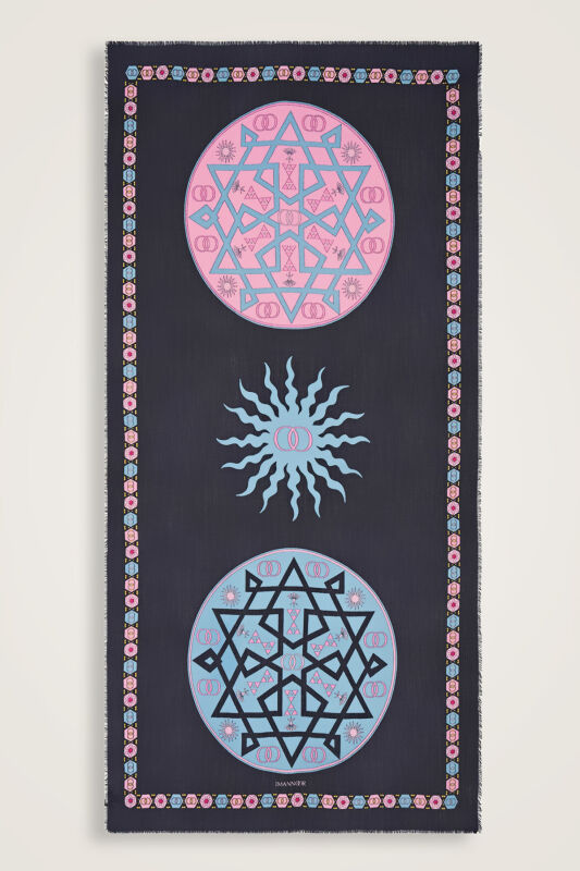 Buhara Mavi Kaşmir İpek Şal 100x200 - 1