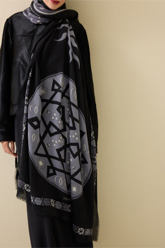 Buhara Siyah Kaşmir İpek Şal 100x200 - 5