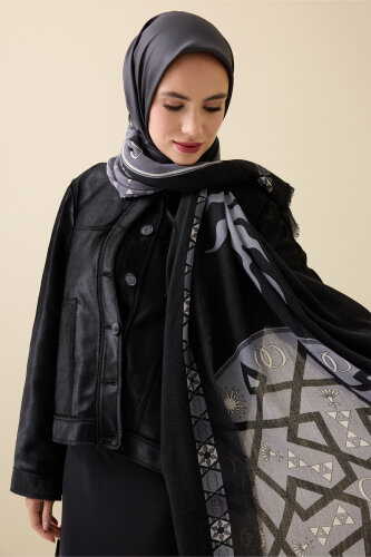 Buhara Siyah Kaşmir İpek Şal 100x200 - Imannoor (3)