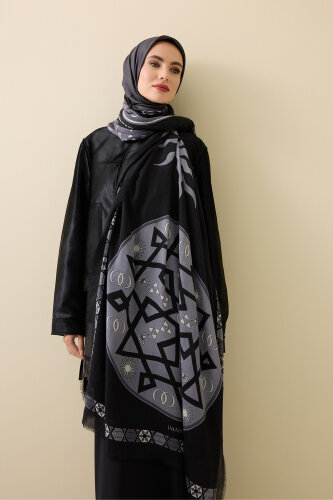 Buhara Siyah Kaşmir İpek Şal 100x200 - Imannoor