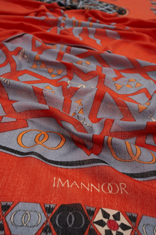 Buhara Turuncu Kaşmir İpek Şal 100x200 - 4