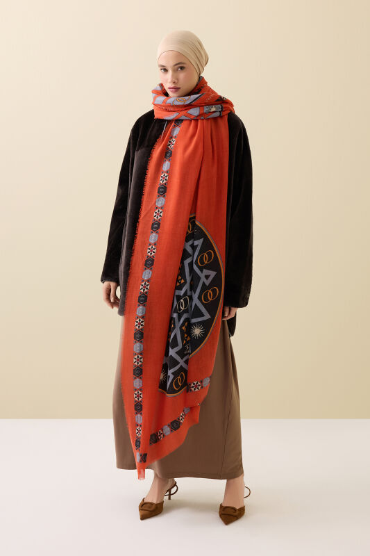 Buhara Turuncu Kaşmir İpek Şal 100x200 - 1