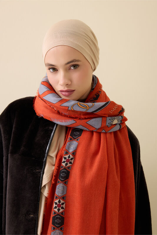 Buhara Turuncu Kaşmir İpek Şal 100x200 - 3