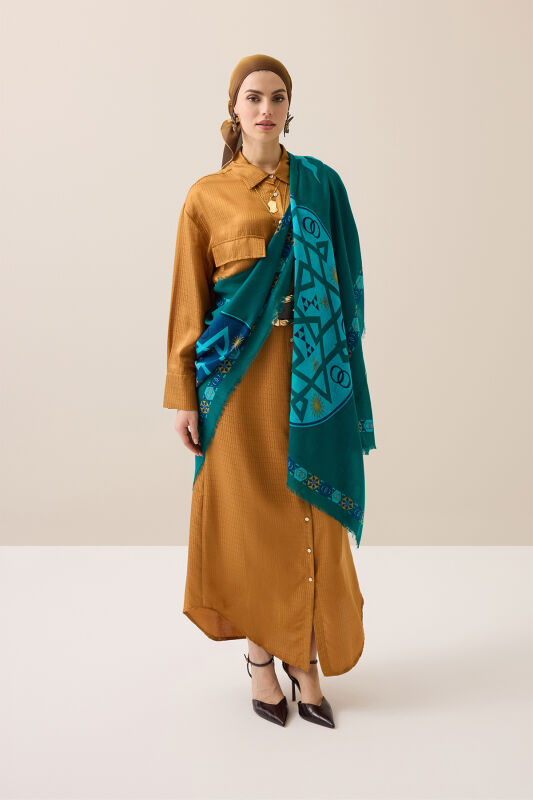 Buhara Yeşil Kaşmir İpek Şal 100x200 - 5