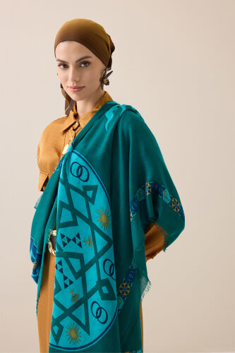 Buhara Yeşil Kaşmir İpek Şal 100x200 - 1