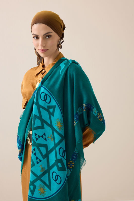 Buhara Yeşil Kaşmir İpek Şal 100x200 - 1