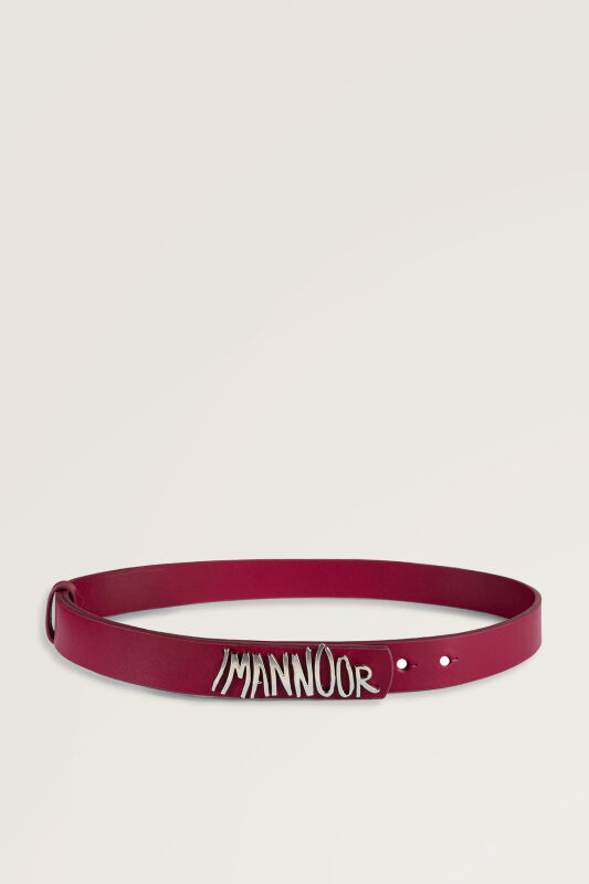 Burgundy Leather Belt with Silver Accessories - 1