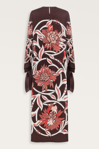 Burgundy Silk Twill Dress with Flower Path Cuff Detail - 4