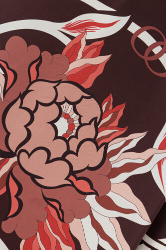 Burgundy Silk Twill Dress with Flower Path Cuff Detail - 6