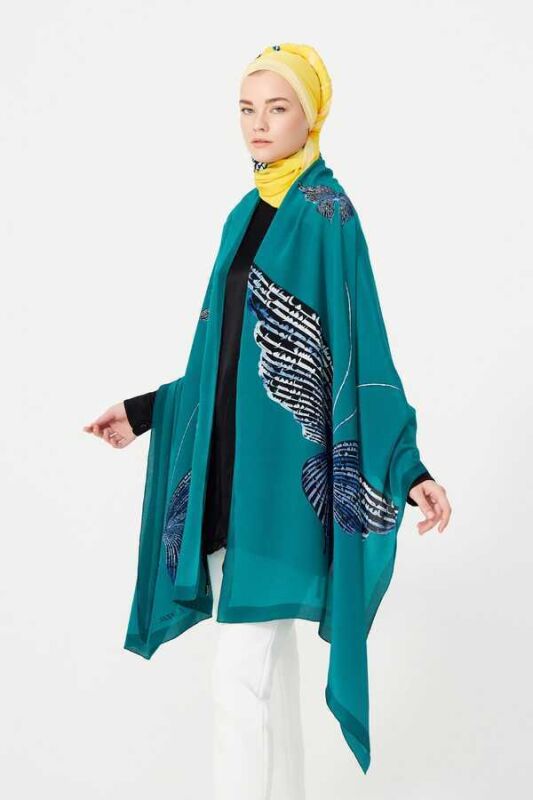 Butterfly Silk Shawl Green - 7