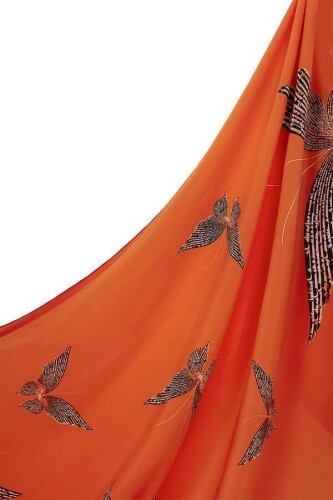 Butterfly Silk Shawl Orange - 5