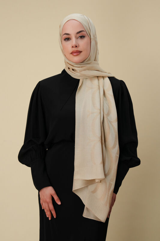 Büyük Bambunoor Açık Bej Ferah Tensel Şal 70x200 - 5