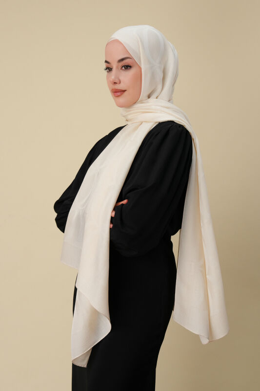 Büyük Bambunoor Ekru Ferah Tensel Şal 70x200 - 3
