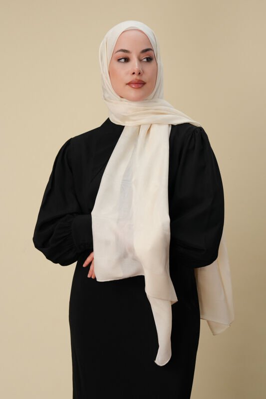 Büyük Bambunoor Ekru Ferah Tensel Şal 70x200 - 5