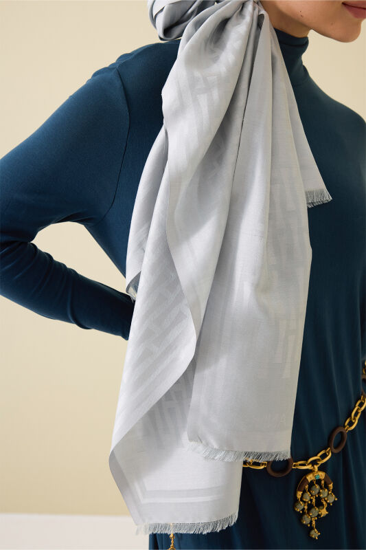 Iman I Gri İpek Şal 70x200 - 3