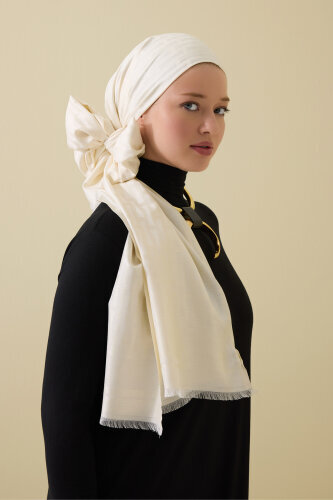 Iman I Krem İpek Şal 70x200 - 3
