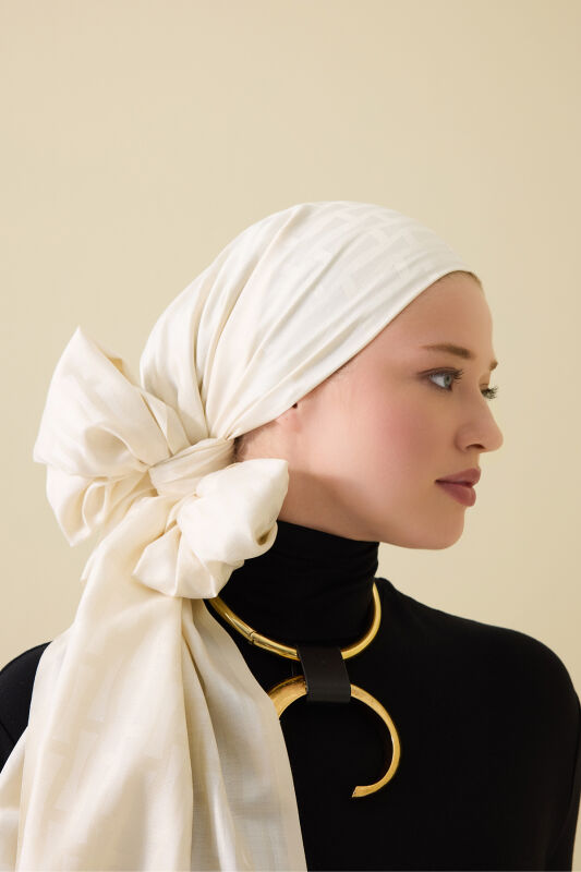 Iman I Krem İpek Şal 70x200 - 1