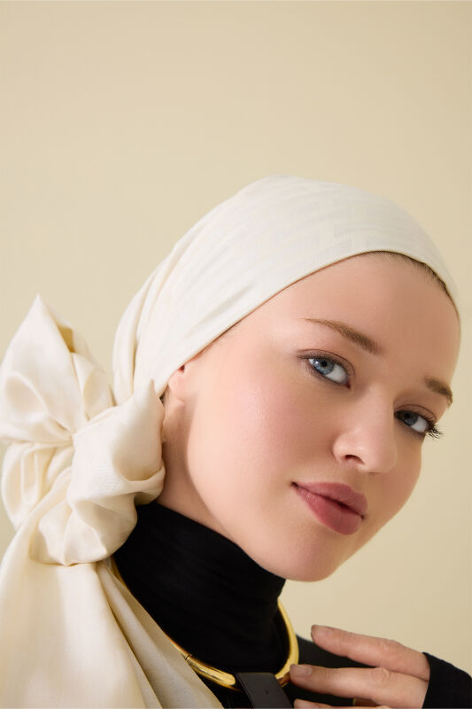 Iman I Krem İpek Şal 70x200 - 5