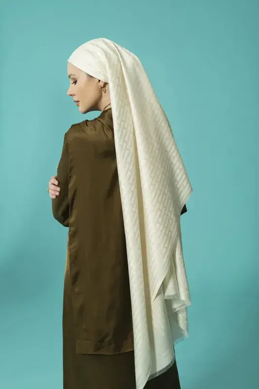 Iman I Krem İpek Şal 70x200 - Imannoor